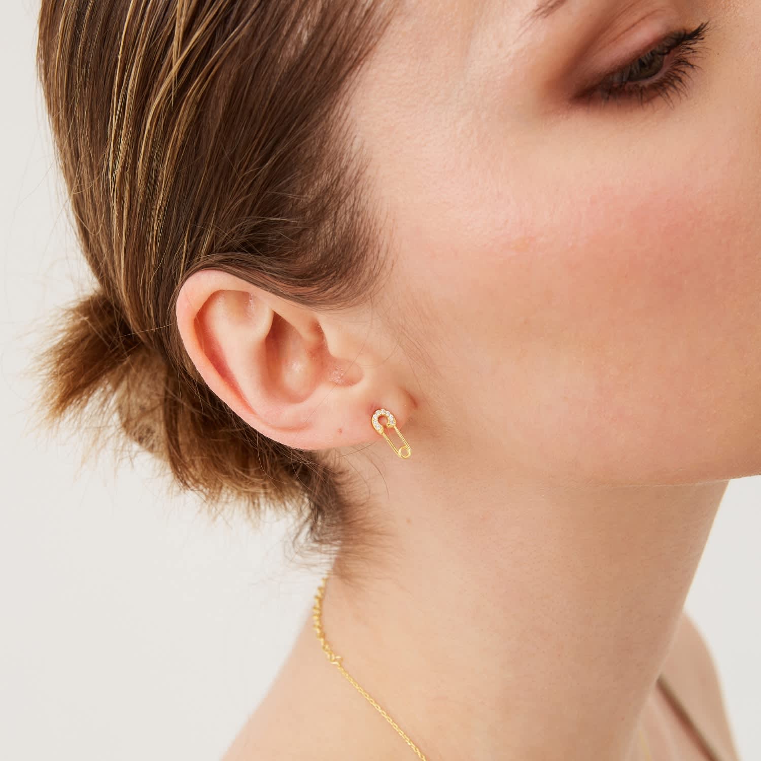 Sterling Silver Jewelled Mini Safety Pin Stud Earrings