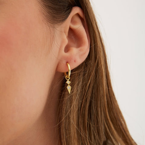 Sterling Silver Pave Spike Rhombus Drop Earrings