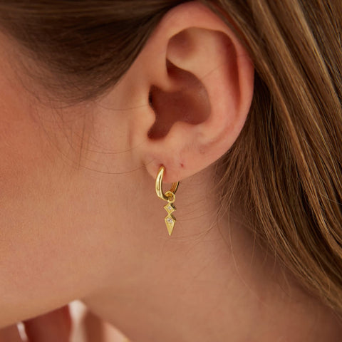 Sterling Silver Pave Spike Rhombus Drop Earrings
