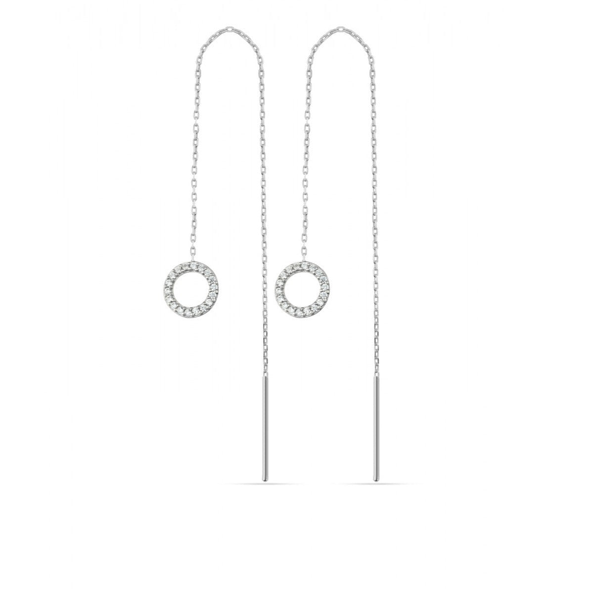 Circle Round Drop Earring Sterling Silver - Pair