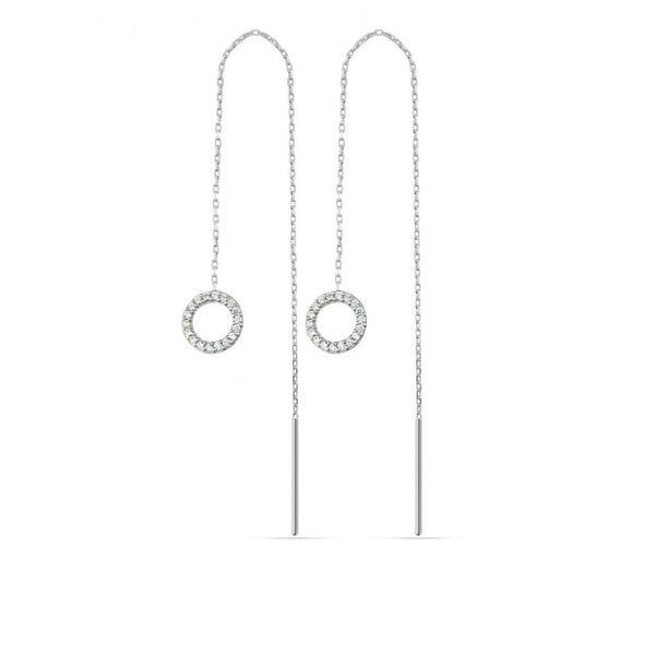 Circle Round Drop Sterling Threader Earrings